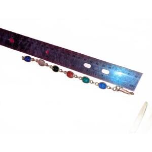 Vintage Multicolor Scarab Bracelet with Gold Tone